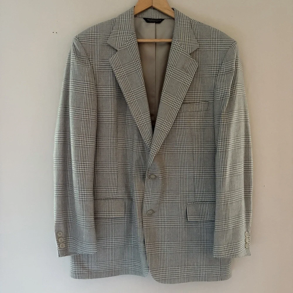 Vintage Orvis Mens Houndstooth Plaid Size 42R Gray Wool USA Sport Coat Career